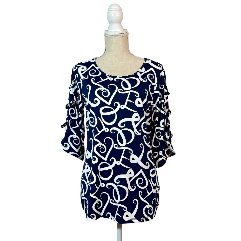Lulu B Tunic Top Sz S Lace Up Sleeve Resortwear Athleisure Stretch UPF Navy